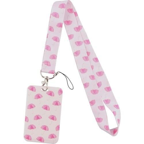 12pcs/lot E3485 Cartoon Pink umbrella Cute Card Holder Keychain Lanyards for keys Badge ID Mobile Phone Rope Gifts