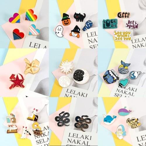 2~5pcs/set Fashion Brooches Fish Cat Ocean Wave Rainbow Heart Sun Custom Enamel Pins Bag Clothes Lapel Pin Badge Cartoon Jewelry