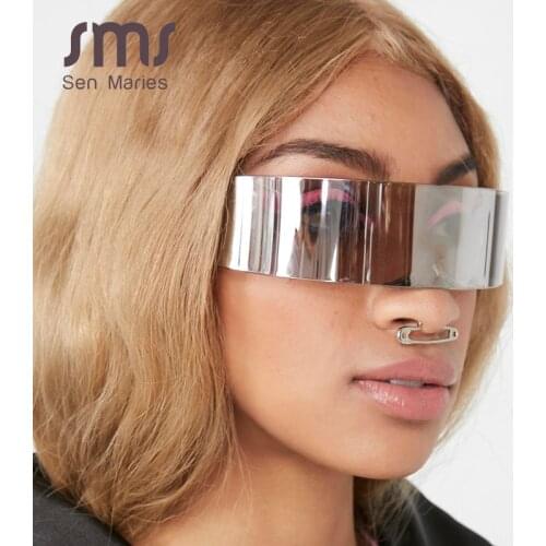 Fashion Mirror Silver Futuristic Wrap Around Sunglasses Women Cool Sunglasses Mask Funny Glasses Halloween Party For Men Eyewear
