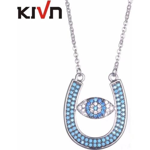 KIVN Womens Fashion Jewelry Turkish Blue eye Horseshoe CZ Cubic Zirconia Wedding Bridal Pendant Necklaces Mothers Birthday Gifts