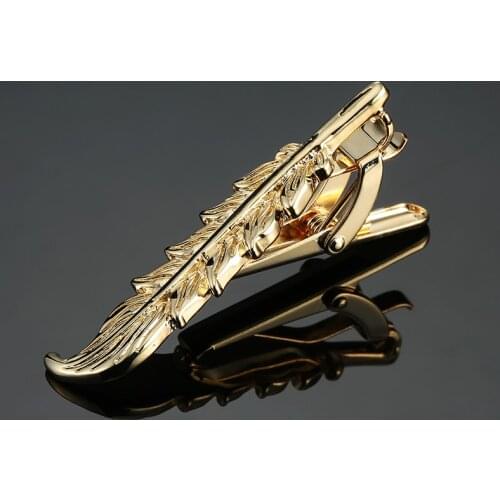 Fashion Men Metal gold Feather Tie Clip Bar Necktie Pin Clasp Clamp Wedding Charm Creative Christmas Gift New