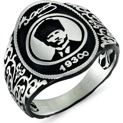 Solid 925 Sterling Silver Turkish Mustafa Kemal Ataturk Mens Ring