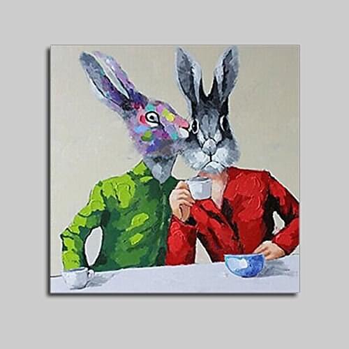 Wall art handpainted abstract animal paintings modern rabbit canvas oil painting home decor for kids room living room bedroom