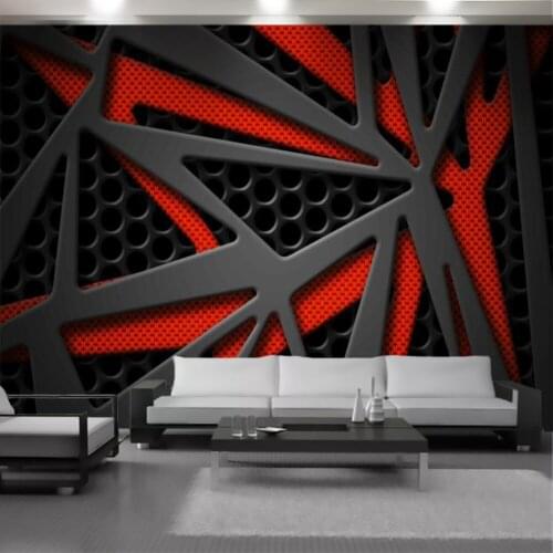 3d Wallpaper Living Room Digitally Printed Mural Wallpapers with Red Gray Lines Geometric Shapes for Exquisite Wall Papers