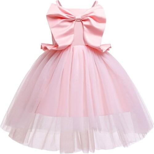 2021 New Sleeveless Pink Little Girl Party Dresses For Girls Princess Dresses Kids Big Bow Suspenders Evening Dresses 1-10 Years