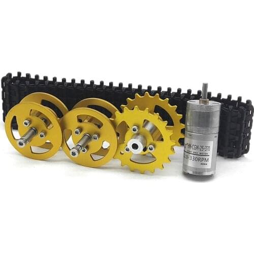 One set of DIY robot tank kits, Metal bearing wheel + Metal driving wheel + plastic track + 12V330RPM motor