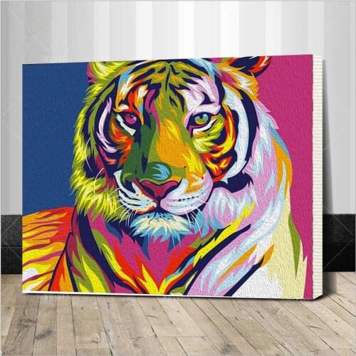 Framed Digital Diy oil painting by numbers snow tiger wall decor picture on canvas paint coloring number drawing animals