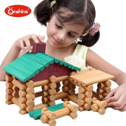 Onshine DIY House 90pcs Wooden Forest Log Set Building Blocks Architecture Toys for Kids 3Y