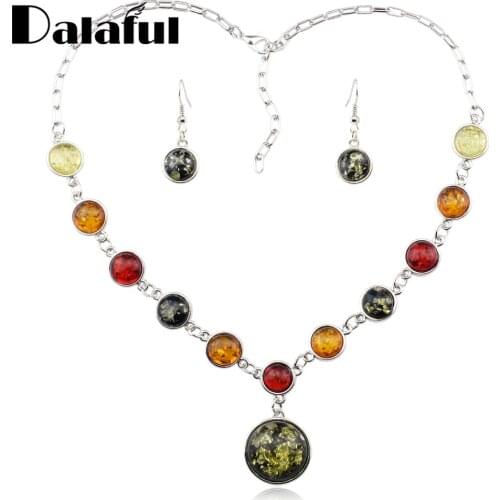Honey Pretty Round Baltic Simulated Synthetic Delicate Earrings Necklaces & Pendants Necklace For Women Set X248