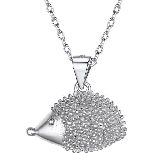 U7 Cute Animal Necklace S925 Sterling Silver Sparkling Hedgehog Pendant Necklace Gifts for Women Mom Birthday Mothers Day SC101