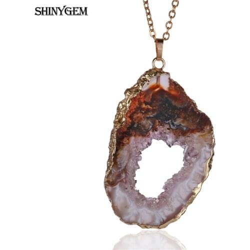 ShinyGem 20-40mm Irregular Agates Pendant Necklaces Gold/Silver Plated Druzy Slice Natural Stone Necklaces For Women Jewelry