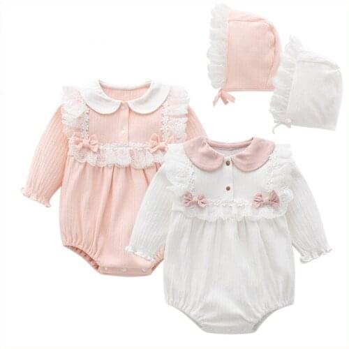 Princess Toddler Baby Girls Clothes First 0-12 Months Girl Baptism Birthday Clothing 100% Cotton Bodysuit+Cap Infant Clothing