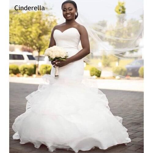 Cinderella African Style Sweetheart Sleeveless Mermaid Covered Button Back Organza Ruffle Wedding Dresses vestido de noiva