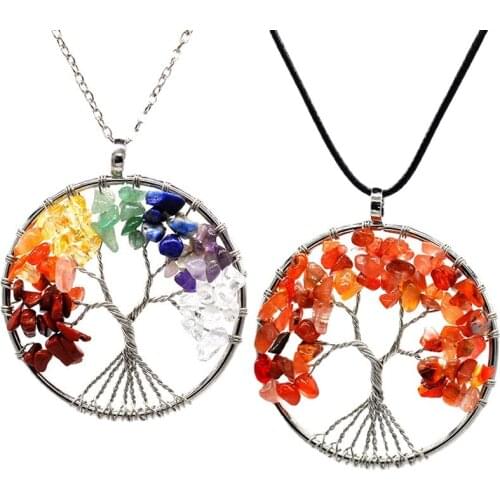 Beiver 7 Chakra Tree Of Life Pendant Necklace Copper Crystal Natural Stone Necklace Quartz Stones Pendants Women Christmas Gift