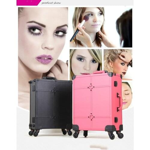 2 PCS Lighted Makeup Box with Mirror table Legs Trolley Cosmetic Case Professional