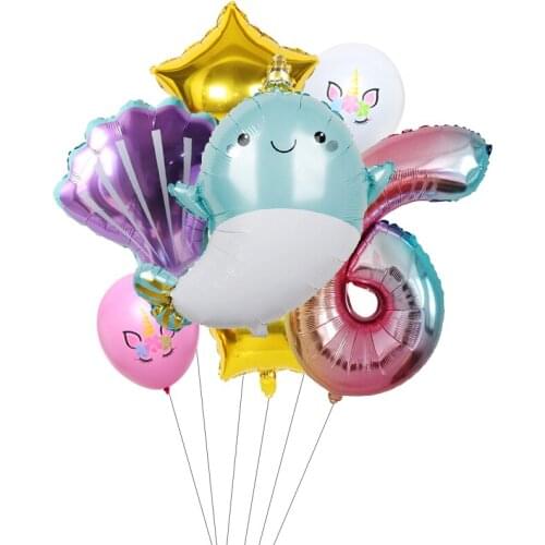 Cartoon Animal Whale Foil Balloon Unicorn Latex Balloon 32inch Number Balloon Set Wedding Kids Birthday Party Decor Supplies