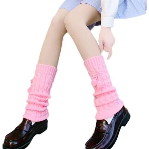 CPDD Women Girls Winter Cable Knit Long Leg Warmers with Cute Bowknot Student Warm Twist Crochet Boot Cuffs Thigh High Socks