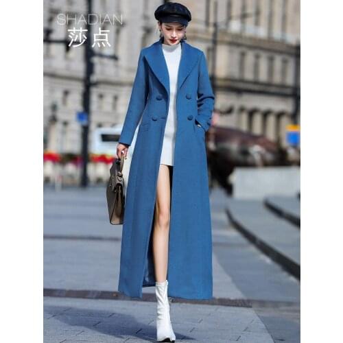 Haze Blue Coat Womens New Mid Long Cashmere Coat in 2021 Winter