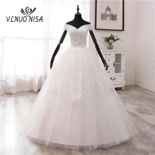 Elegant Korean style Lace Appliques V Neck Vestidos De Novia 2020 Fashion Simple Wedding Dress Off Shoulder BallGown Plus Size 7