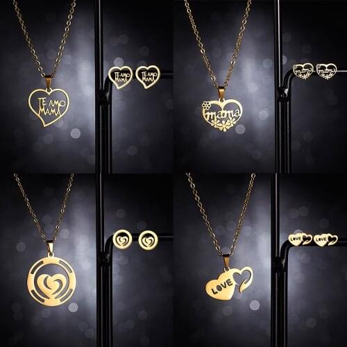 Mothers Day TE AMO MAMA Letter Heart Pendant Necklace For Women Personality Mom Nameplate Clavicle Chain Choker Jewelry Gift