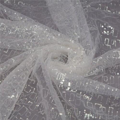 1 Yard Bling Sequined Mesh Gauze Tulle Fabric Sewing For DIY Dress Shirt Skirt Embroidery Tassels Lace Bridal Lace Accessory