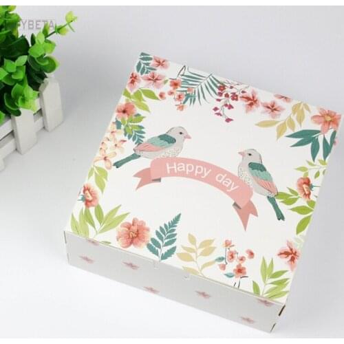 20pcs/lot- 16.5*16.5*6.5cm 6inch flower and bird cheese paper box Cookie candy pastry DIY baking packaging gift boxes
