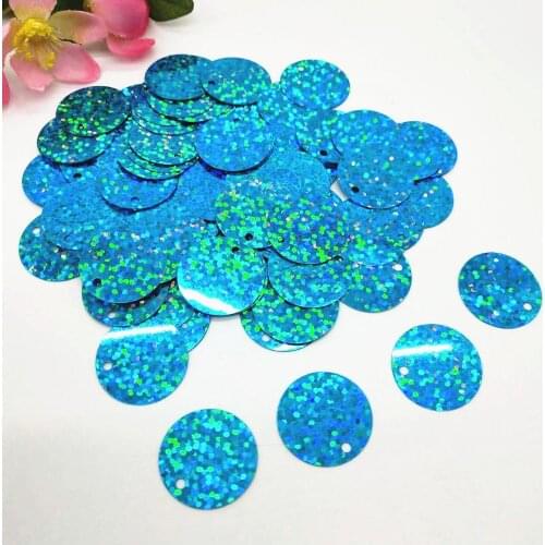 360pcs/lot Large Round Sequins 20mm PVC Flat With 1 Side Hole Dancing Dress Accessory DIY Craft Laser Acid Blue