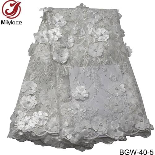 3d lace fabric beads bridal high quality african lace fabric hot selling embroidery french tulle lace fabric for wedding BGW-40