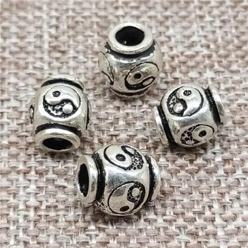 925 Sterling Silver Tai Chi Taichi Yin Yang Barrel Beads for Yoga Meditation Bracelet Necklace