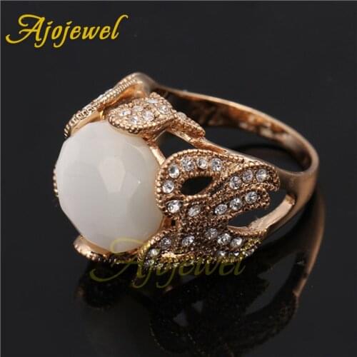 Ajojewel Golden Womens Rings With White Stone Crystal Rhinestone Cocktail Ring Costume Jewelry Accessories