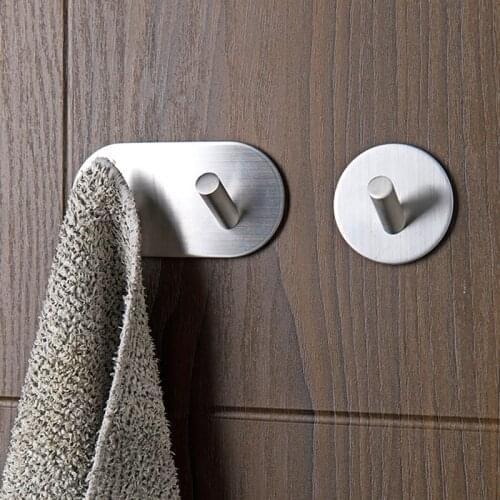 Bathroom Accessories Wall Hooks Stainless Steel 3M Sticker Adhesive Clothes Coat Hat Hanger Bathroom Rustproof Towel Hook