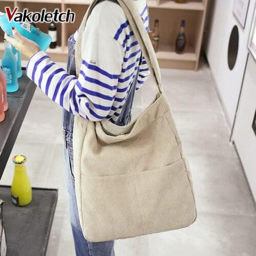 Large Capacity Simple Vintage Canvas Messenger Bags Female Solid Soft Handbag Big Totes Women Stripe Corduroy Shoulder Bag KL674