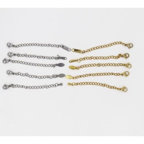 10pcs/lot 18K Gold 5cm Stainless Steel Extended Tail Chain Lobster Clasps Tag Connector for DIY Necklace Jewelry Making Findings
