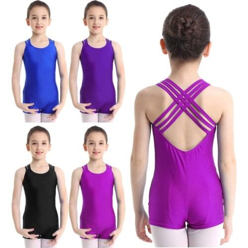 Kids Gymnastic Leotard Children Strappy Sleeveless Ballet Leotards Dance Clothes Gymnastics Bodysuit Jumpsuit Girl Dance Wear