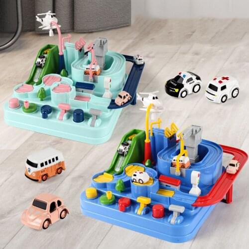 Children Car Break Through The Big Adventure Toy Kids Building Block Racing Rail Car Toys for Boy Gift Parking Lot Sliding Track