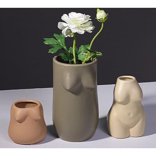 Home Decor Ins Nordic Ceramice Handmade Vase Flower Pot Abstract Female Body Art Vase Living Room Decor Ornament Brush Holder