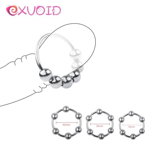 EXVOID Erection Metal Penis Ring Adult Products Sex Toys for Men Male Delay Ejaculation Stainless Steel Cock Ring with 6 Beads