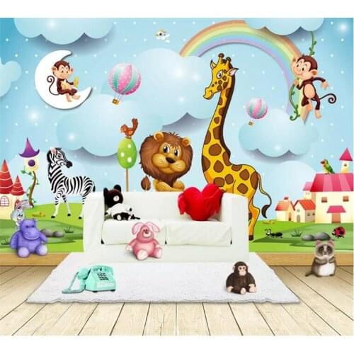 Custom Wall Murals 3D Cartoon Animal Photo Wallpaper Boys And Girls Childrens Bedroom Background Wall Painting Kids Wall Paper