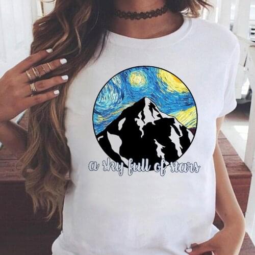 Women Graphic Mountain Space Cartoon Short Sleeve Trend 90s Summer Casual Fashion Print Female Clothes Tops Tees Tshirt T-Shirt