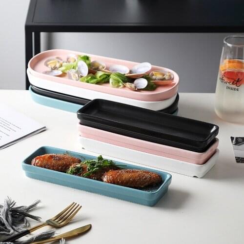 Ceramic strip plate family plate Nordic dish Western dish plate rectangular sushi check heart plate snack tableware