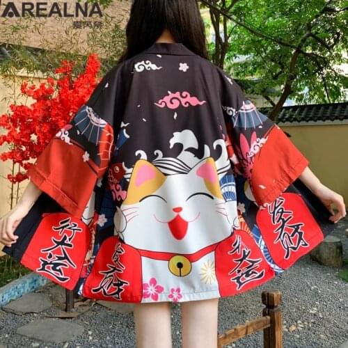 Kimono Women Cardigan Harajuku Cosplay Beach Kimono Lucky Cat Anime Clothes Summer Japanese Style Yukata Shirt Streetwear Jacket