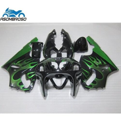Green Flames Black Street Motorcycle for Kawasaki Ninja ZX7R fairing kit 1996-2003 fairing set zx7r 96 97 98 99 00 01 02 03 HX80
