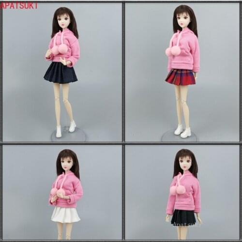 Pink Fashion Doll Clothes Set for Barbie Outfits Sweatshirt Hoodie Pleated Skirt for 1/6 BJD Dolls Accessories Toys For Children