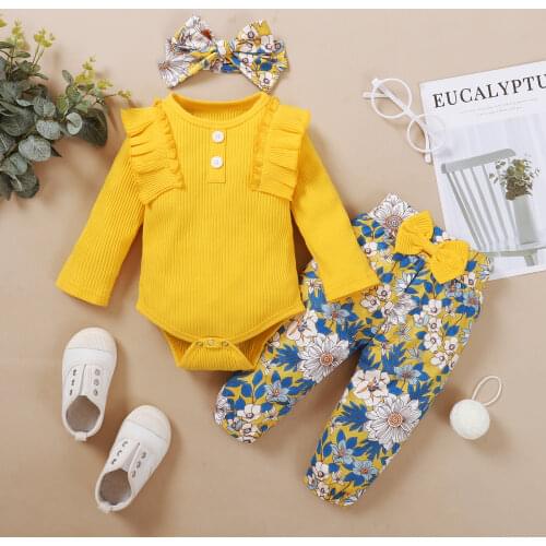 3Pcs Baby Girl Clothes Set Infant Kids Clothing Print Baby Newborn Girl Clothes Fall Baby Clothes Bulk Drop Shipping Wholesale