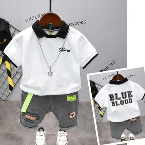 2020 Summer Gentleman Baby Boy Children Denim Shorts Suit T-shirt Shorts Boys clothes Kids Cartoon Clothes 2-7