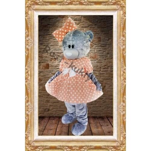 Lovely girls Teddy bear mascot costumes pink dressesTeddy bear tailsman doll costumes for Xmas Halloween Carnival party event