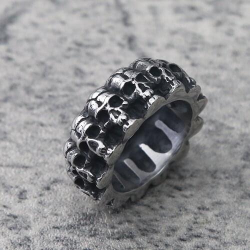 Retro Skull Mens Ring Large Solid Shop Skeleton Design Gothic Stainless Steel Biker Skull Rings For Mens Hip Hop Gift