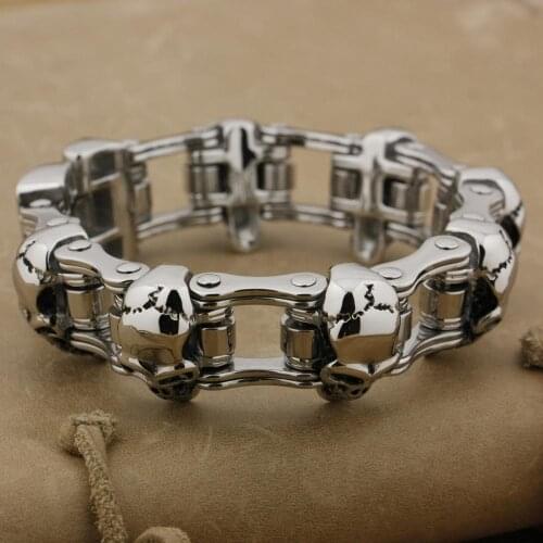 8.7" 316L Stainless Steel Skulls Mens Biker Rocker Bracelet 5F006 Fits wrist:6.9"~7.7", Perfectly Fits 7.4"