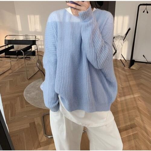 Obrix Soft Mohair Solid Color Female Pullover Casual Style Loose Fit Stylish Warm Sweater For Women