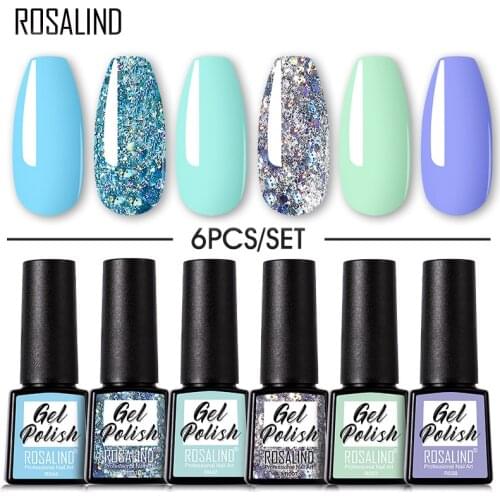ROSALIND Gel Polish Set 6Pcs Soak Off UV Gel Varnishes Hybrydowe Gel Nail Polish For Manicure Need Cured Base Top Coat Nail Kit